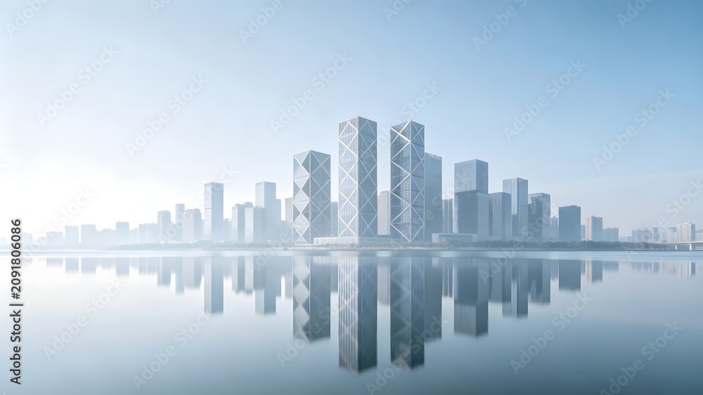 Fototapeta premium Modern city skyline with water reflection
