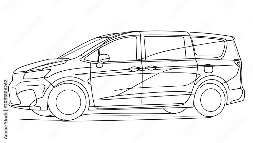 Fototapeta premium Minivan line drawing on white background.
