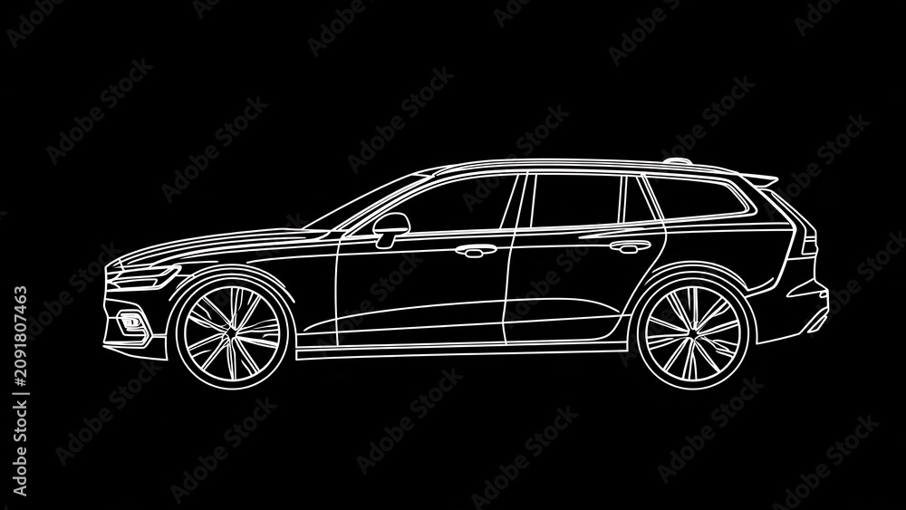 Fototapeta premium Wireframe car design on white background.