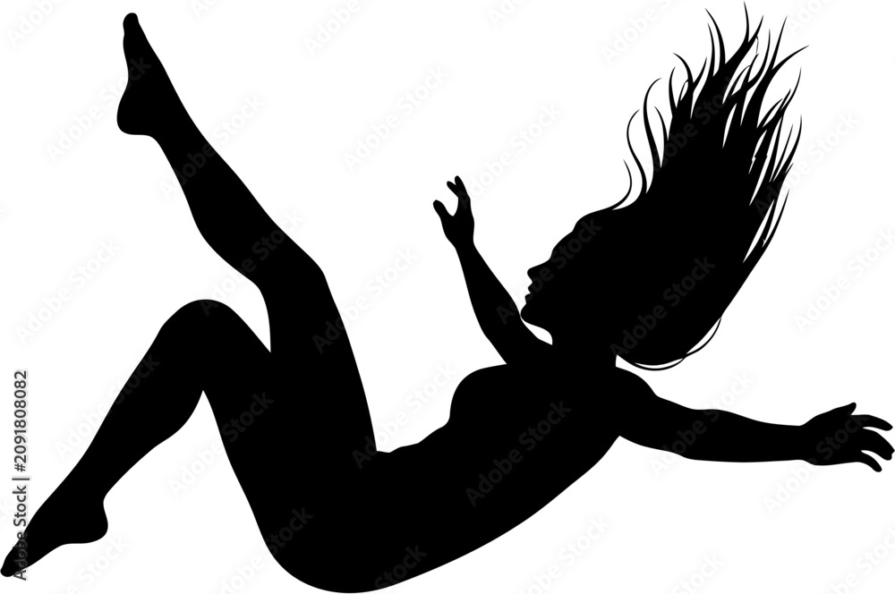 Fototapeta premium Woman Falling Silhouette Vector Illustration , Animal Silhouette Vector , Transparent Background