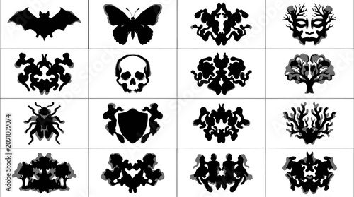 Foto Rorschach Inkblot Test Set Flat Vector Illustration Icons