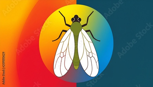Colorful abstract illustration of a bird in flight.