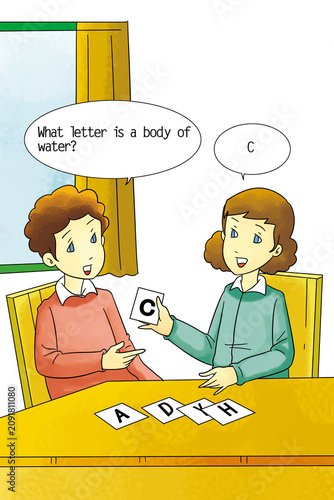 Fotografie Which Letter Is a Body of Water? Educational Puzzle Illustration