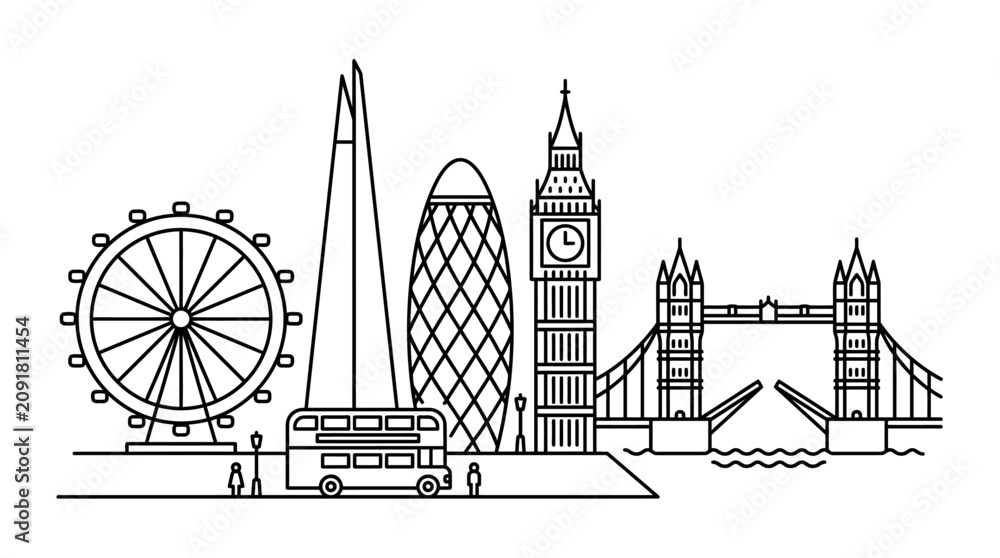 Obraz premium London City Skyline Minimalist Line Art Vector Illustration