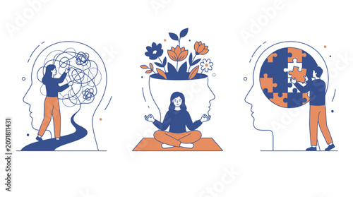 Mental Health and Mindfulness Concept Flat Vector Illustration
