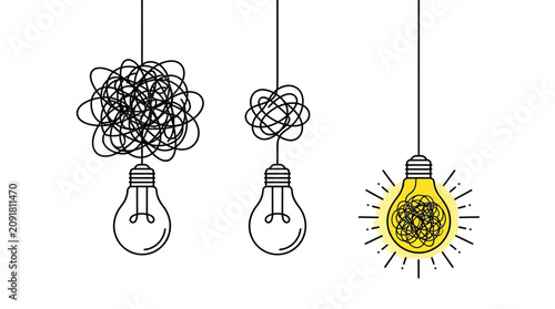 Problem Solving Process Light Bulb Line Art Illustration