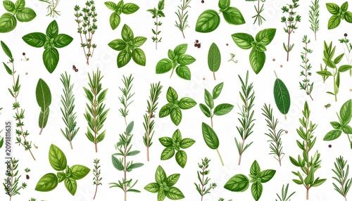 Close-up of fresh green mint leaves on white background.