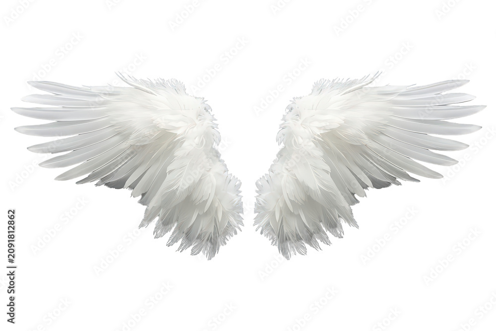 Obraz premium White angel wings creating a spiritual and ethereal symbol of freedom, flying, and imagination on transparent background