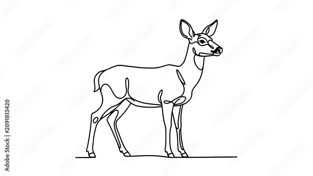 Fototapeta premium Minimalist deer line drawing white background.
