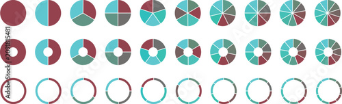 Cuadro en lienzo Set of colorful pie charts