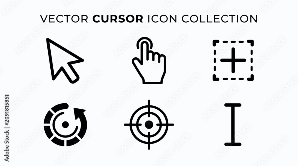 Fototapeta premium Vector Cursor Icon Collection: Pointer, Hand, Resize, Rotate, Target, I-beam