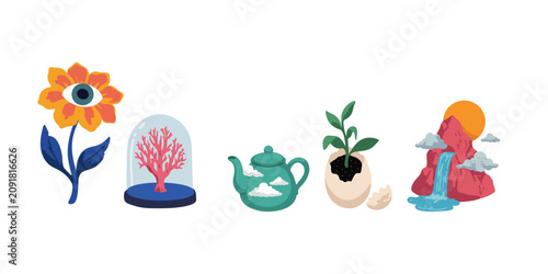 Foto surreal portfolio preview with colorful illustration icons