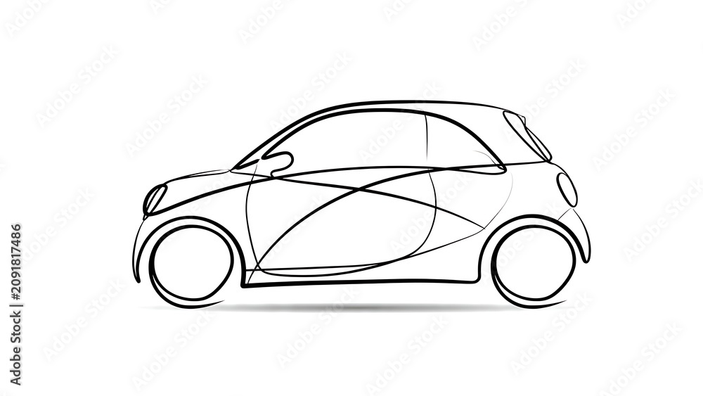 Fototapeta premium Minimalist car line drawing on white background.