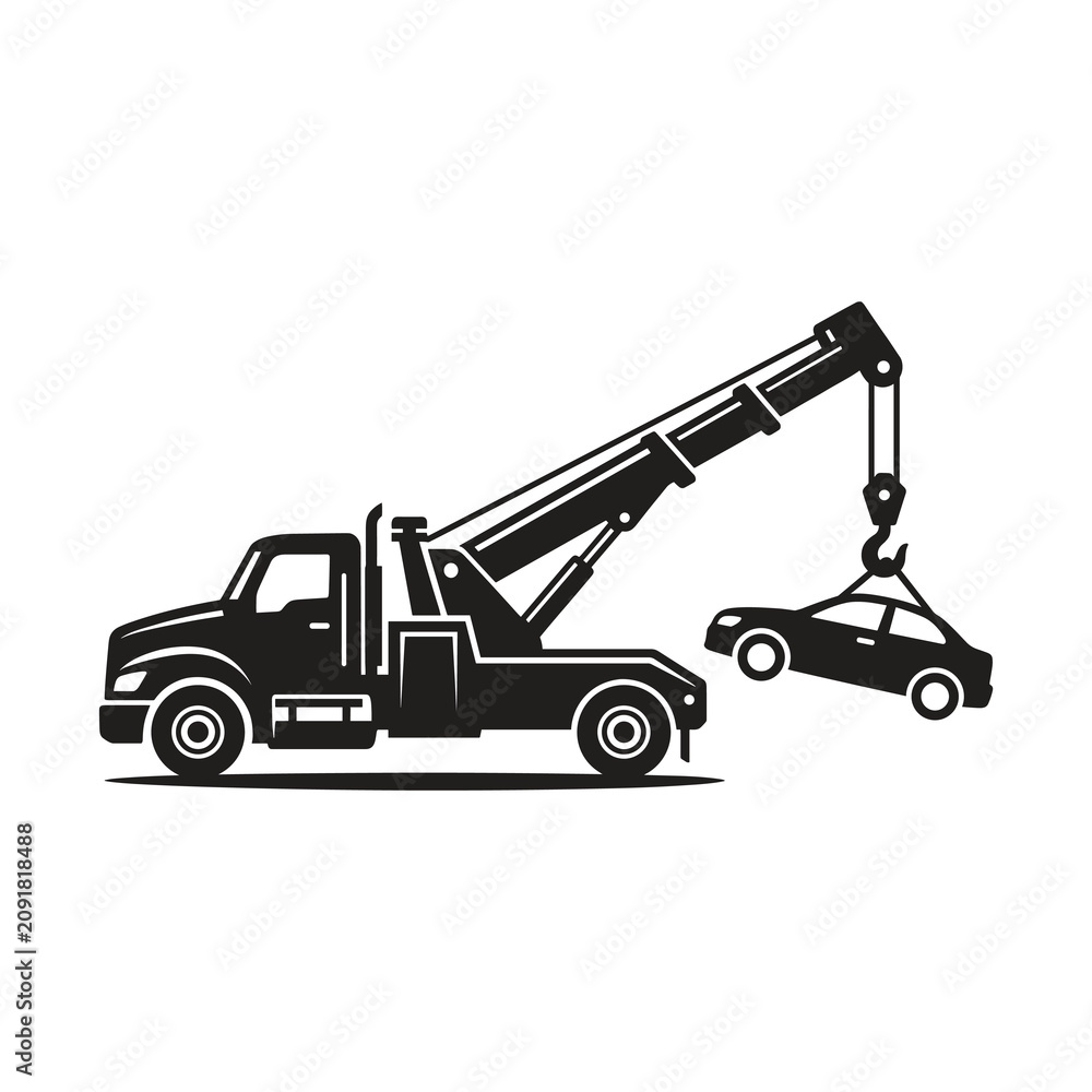 Naklejka premium Tow truck lifting a car vector illustration