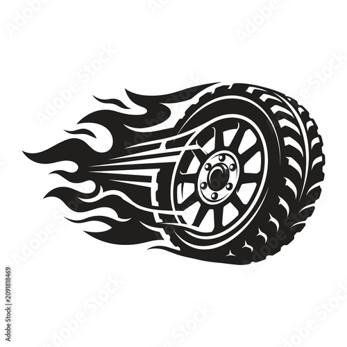 Flaming car tire vector illustration logo