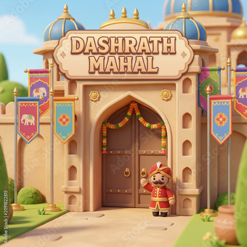 Cute cartoon guard waving a...