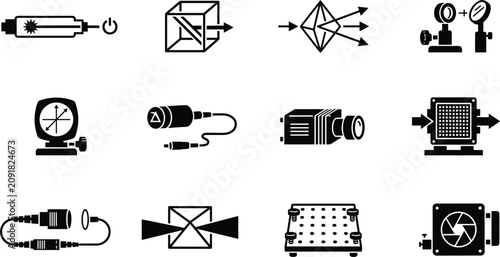 фотографія Advanced Laser Physics and Optical Engineering Symbols Icon Set for Photon Labor