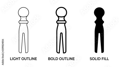 Konstfotografi Set of three wooden clothes peg icons in different graphic styles with fastener