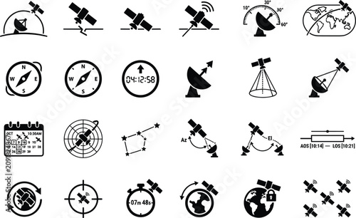Canvas Print Aerospace Telemetry and Satellite Tracking Ground Station Symbols Icon Set for O