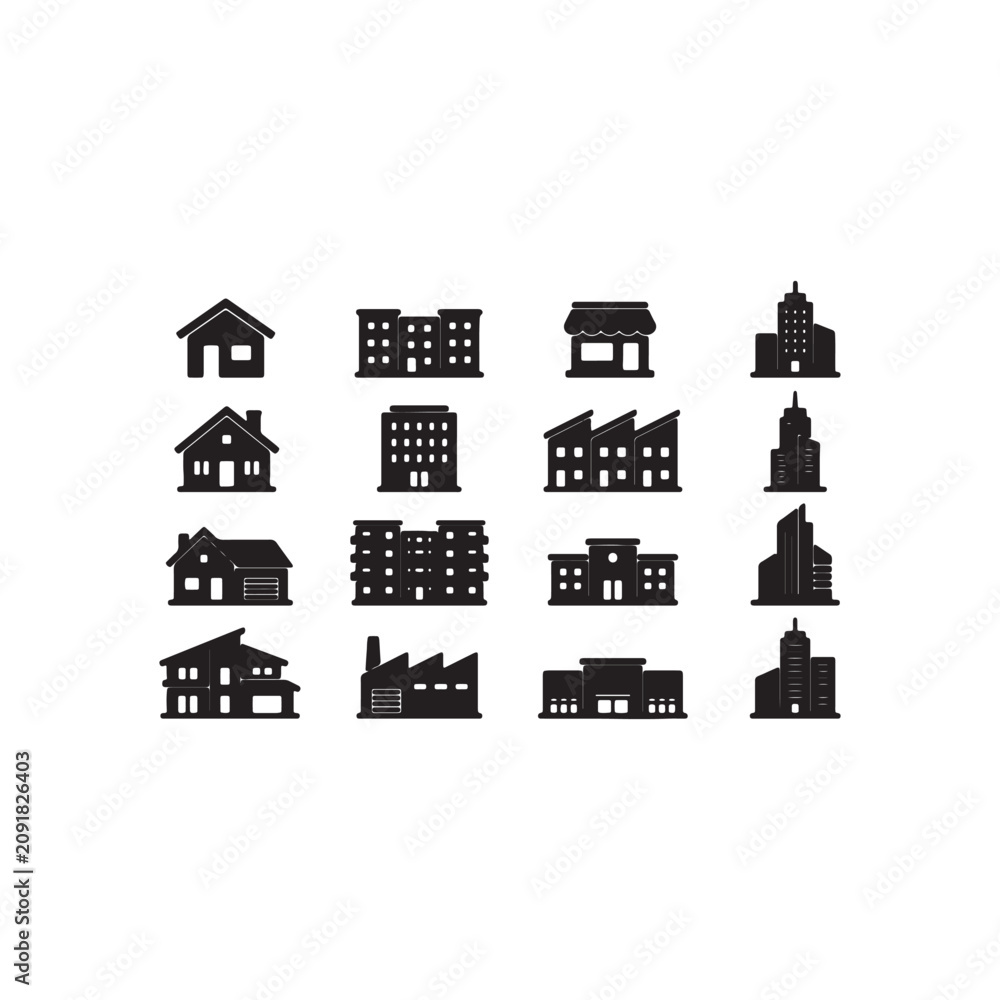 Fototapeta premium Minimalist flat of houses and buildings home