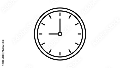 Minimalist outline clock icon showing nine oclock.