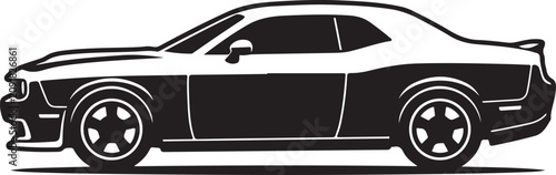 Black muscle car, vector sports car, side view illustration, automotive design element