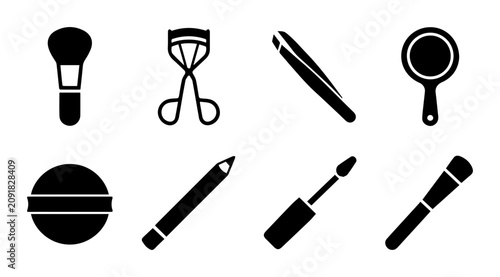 Cosmetic Tools Vector Icons, Makeup Accessories Set, Beauty Essentials Collection, Personal Care Objects