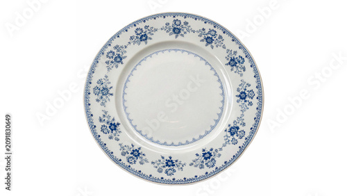 Quadro su tela Round ornate ceramic plate pattern tableware object isolated on a transparent ba