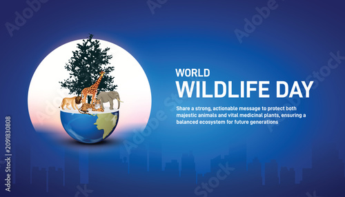 Canvas Print World Wildlife Day concept poster, banner, social media post, postcard, backgrou