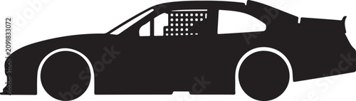 Black car silhouette, racing car, vector graphic, automotive shape, speedster
