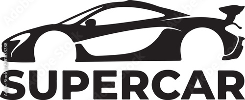 Supercar vector logo, sports car icon, racing automobile silhouette, black speedster graphic