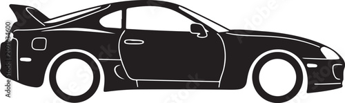 Black sports car, vector silhouette, side view, coupe, automotive icon