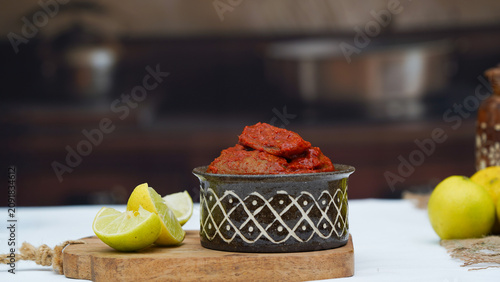 Obraz na plátně South Indian lemon pickle with balanced spice and tanginess
