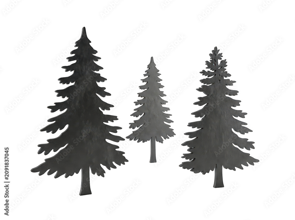Obraz premium Three stylized pine trees in a row