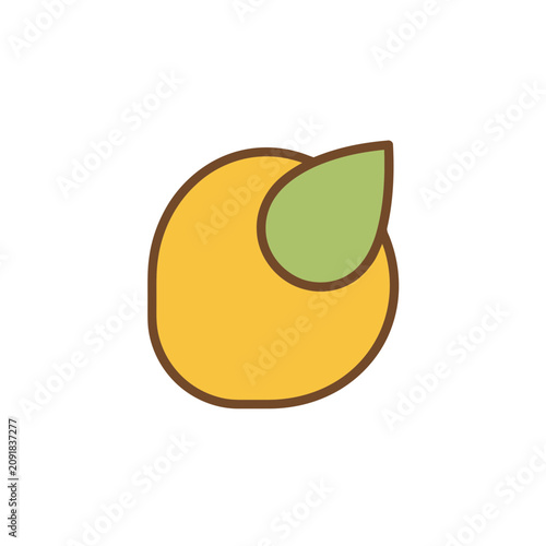 Stylized yellow fruit with green leaf icon