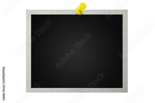 Photo card attached with a push pin isolated on a transparent background.