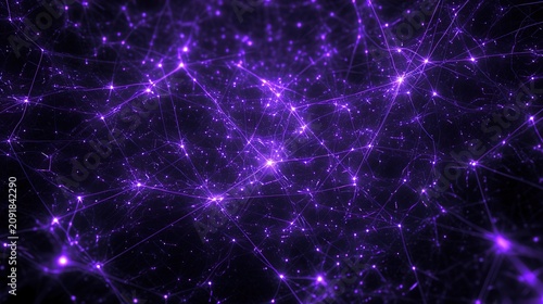 Abstract digital network connection with glowing purple nodes and interconnected lines representing data flow