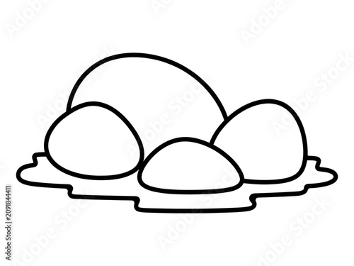 Foto Pile of rounded stones depicted as a black and white line drawing with a transpa