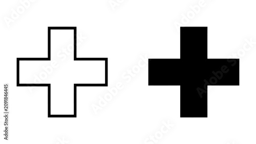 Canvastavla Cross Symbols: A minimalist graphic features two cross shapes, one outlined in white and the other filled in black, symbolizing duality, contrast, or choice