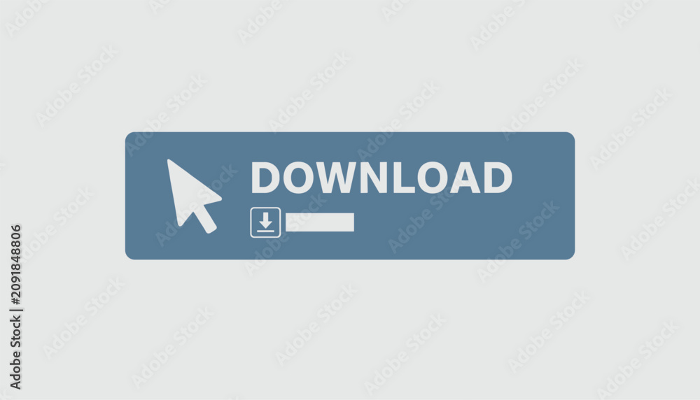 Obraz premium Download button with progress loading bar and cursor mouse arrow pointer on dark blue background in web design style.