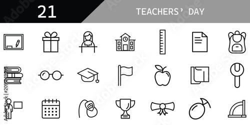 Canvastavla 21 thin stroke Teachers Day icons