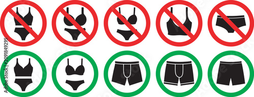 Foto Vector icon set showing acceptable and unacceptable swimwear at a beach or pool,