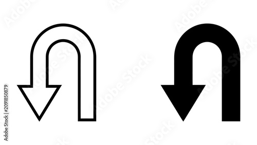 Quadro su tela U-Turn Symbol: Two directional arrows in a U-turn shape, one outlined and one solid black, illustrating direction change