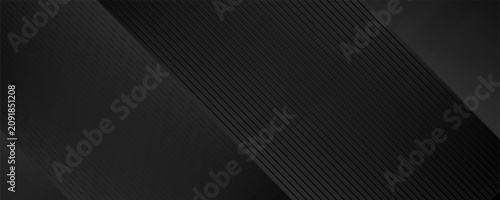 Black oblique straight line background. Masculine dark linear abstract wallpaper. Elegant luxury striped gradient texture. Grey diagonal lines backdrop for flyer, banner, poster, presentation. Vector