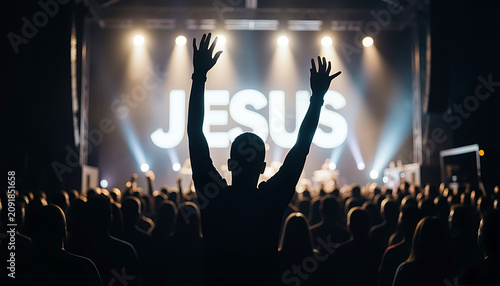 Religious believer honoring God at live contemporary church event