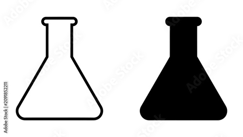 Tableau sur toile Erlenmeyer Flask Icons: A pair of erlenmeyer flask icons, one in black and white outline and the other in solid black, representing laboratory equipment and scientific research