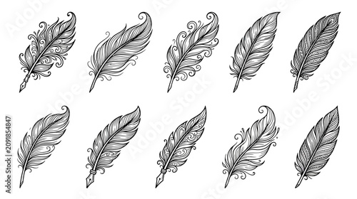 Foto Ornate Feather Quill Pen Collection - Vintage Writing Instruments