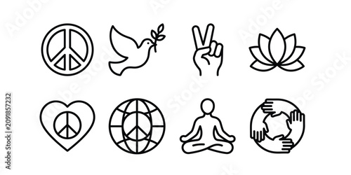 Foto Peace Symbols Vector Line Art Icon Set For Harmony And Unity