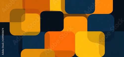 Overlapping Rounded Rectangles Yellow Orange Navy Blue Soft Shadows Translucent Modern Color Blocks