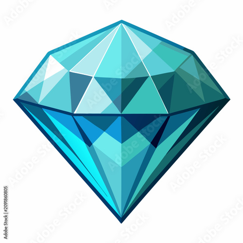 Shiny Blue Diamond Gemstone with Detailed Facets Isolated on White Background, Clean Flat Vector Illustration